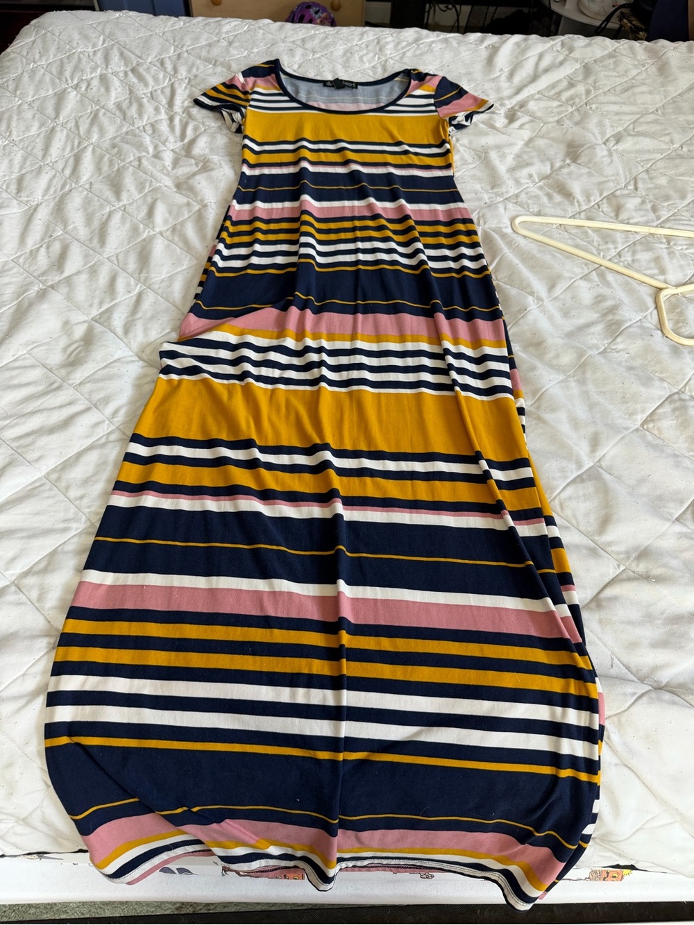 Derek Heart Navy, Mustard & Pink Striped Maxi Dress